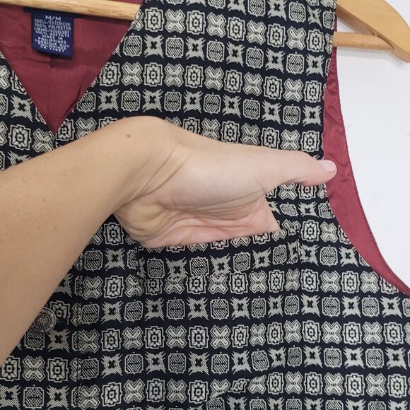 GAP Vintage Boy Kids Black Ivory Pockets Sleeveless V-Neck Button Front Vest Med - Picture 2 of 9